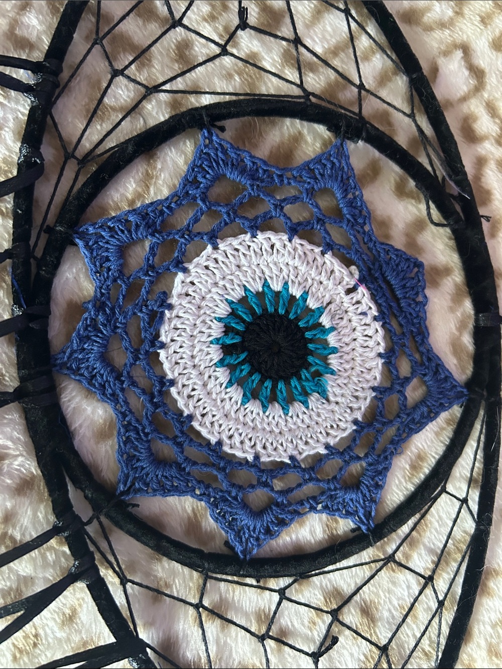 Handmade Evil Eye Dreamcatcher with Blue & Black beads - Feathers - Picture 4 of 6